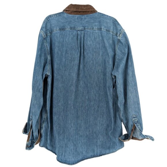 VTG Lands End Womens Blue Denim Chore Barn Shirt Corduroy Collar XXL Tall - Picture 2 of 11
